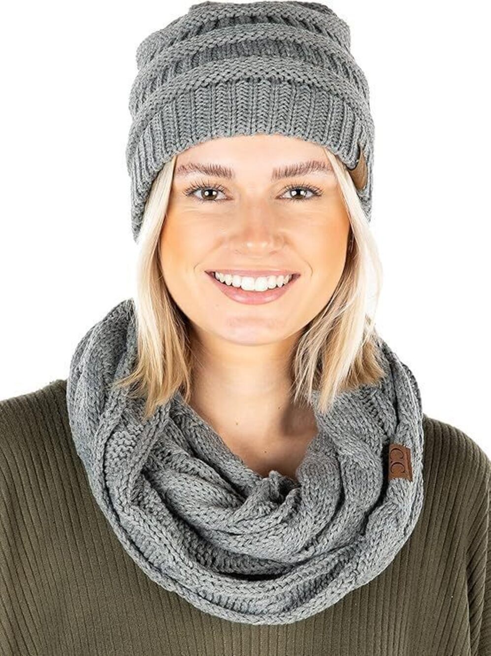 2461 Matching 2 Pack Regular Slouchy Beanie Hat Matching Scarf Set Bundle